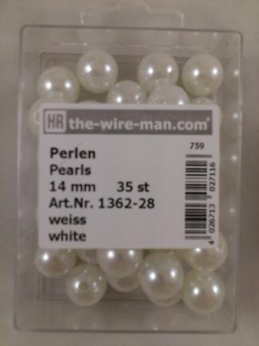 Perlen weiss 14 mm. 35 st.